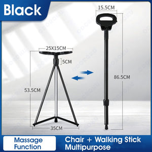 ODOROKU 2 In 1 Portable Lightweight Walking Cane & Cane Seat Walking Stick Aid Foldable Seat Sturdy Tripod Cane Stool Lightweight Balancing Mobility Aid Crutch Chair with Travel Bag and 2 Base Canes for Elderly, Seniors & Handicap - ODOROKU