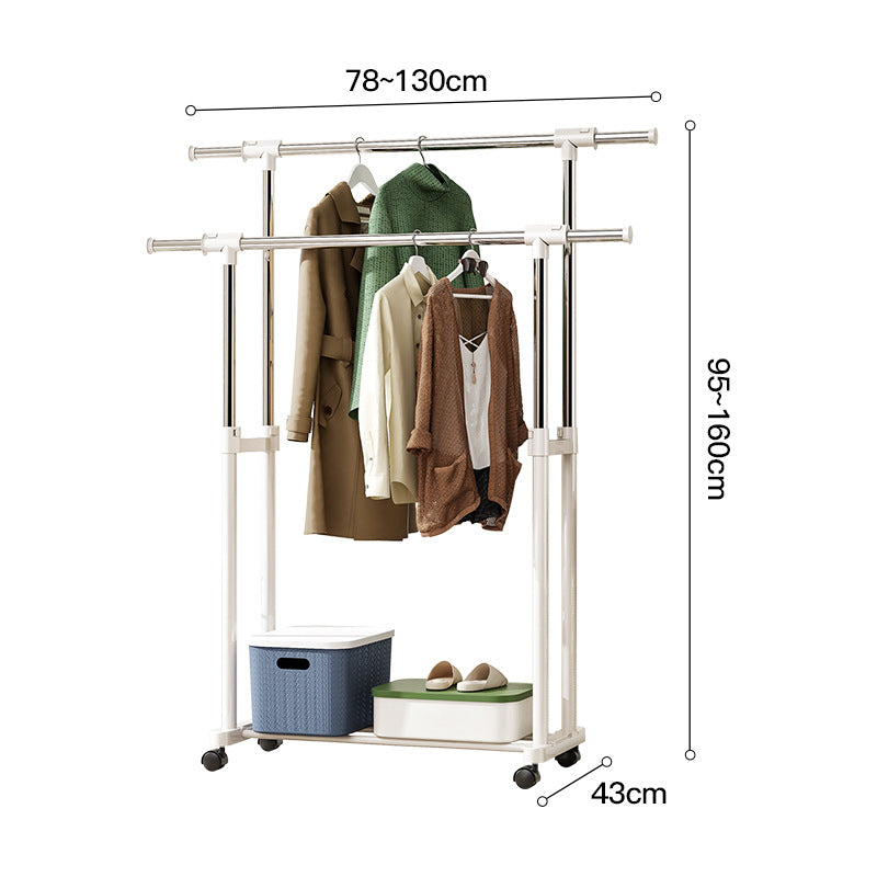 ODOROKU Heavy Duty Double Rods Adjustable Length Clothes Rack with Wheels Thicken Steel Garment Drying Hanger Metal Clothes Hanging Rack Drying Stand Laundry Rack - ODOROKU