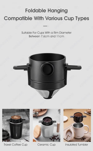 ODOROKU Stainless Steel Portable & Reusable Coffee Filter Drip Pour Over Coffee Maker 1-2 Cup Reusable Cone Coffee Dripper Filter for Home Office Travel - ODOROKU