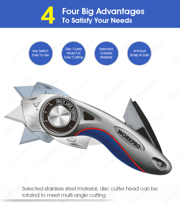 ODOROKU Heavy Duty Utility Knife Quick Change Blade Retractable and Folding Box Cutter for Cartons, Cardboard and Boxes With 5pcs Sharp Blades Included - ODOROKU