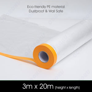 ODOROKU Pre Taped Renovation Plastic Dust Cover Protection Disposable Furniture Dustproof Cover Plastic Cover Plastic Film 4.5/4/3/1M x 20M - ODOROKU