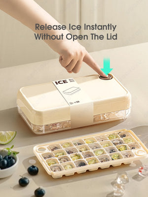 ODOROKU 30/60 Pcs Ice Cubes One Button Press Release Ice Cube Tray with Lid and Bin Double Layer Quick Release Design Ice Storage Box Ice Maker Mold for Freezer with Container Food Grade BPA Free - ODOROKU