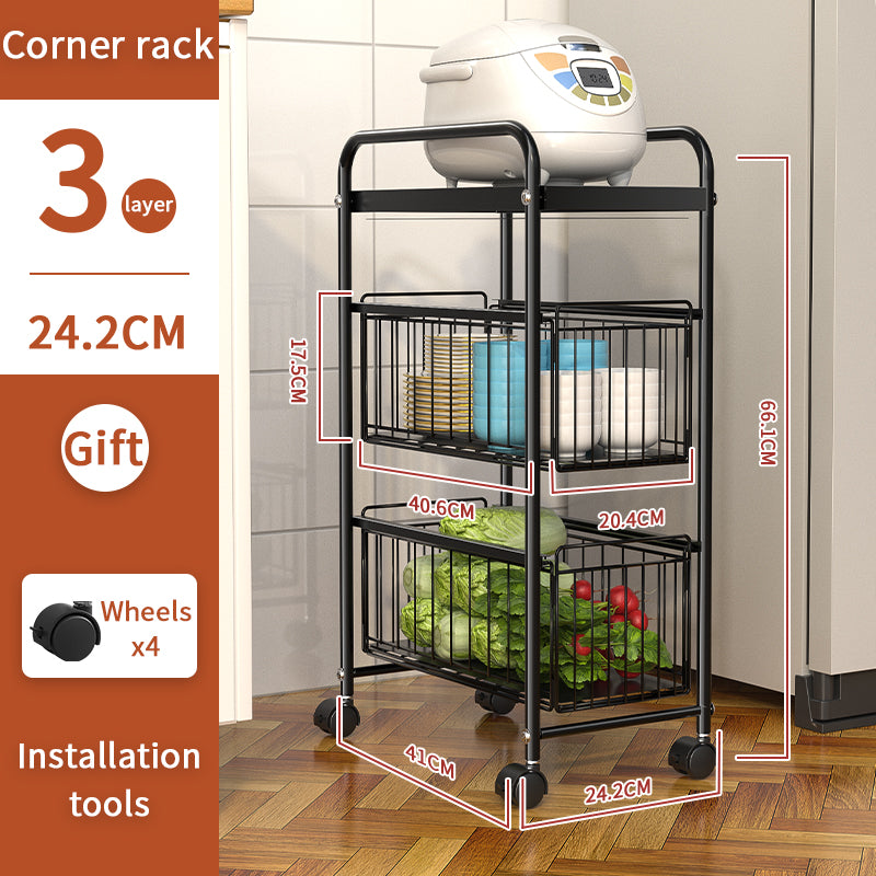 ODOROKU 3/4/5 Tiers Drawer Basket Rack with Wheels Kitchen Organizer Basket Spice Rack Organizer Pots Pans Sliding Drawer Pull Out Sliding Basket for Kitchen, Pantry Black - ODOROKU