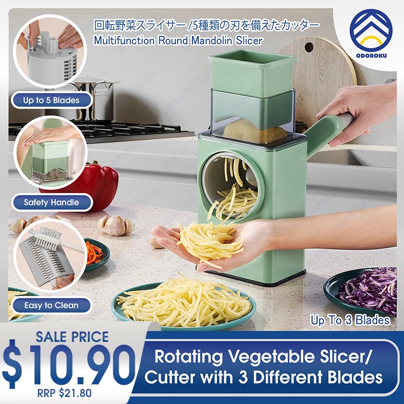 ODOROKU 3 in 1 Vegetable Cutter Vegetable Cutting Machine Slicer Manual Rotary Cheese Grater Shredder Rotary Cheese Grater Stainless Steel Blades Rotary Grater with Strong Suction Base for Cheese Vegetable Walnut Chocolate Potato Carrot - ODOROKU