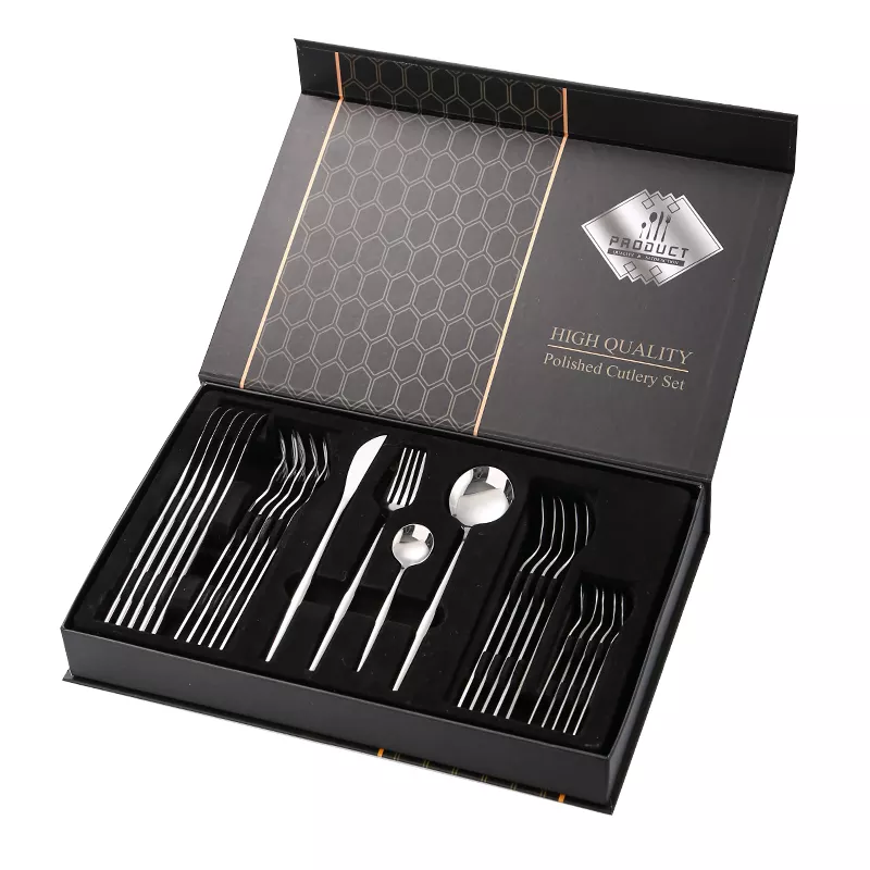 ODOROKU 24 Silverware Thin Handles with Gift Box 304 Stainless Steel Cutlery set, Housewarming Gift, flatware set with Knife/Fork/Spoon/Teaspoon Utensils Set - ODOROKU