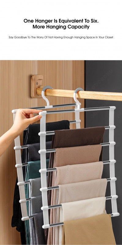 ODOROKU Aluminum 5/7/9 Layer Hanging Trouser Rack Anti-Slip White Silver Heavy Duty Durable Wardrobe Organizer Non Slip Closet Organiser Clothes Rack Pants Shorts Slacks Scarf Bed Sheets Ties Shawls Tudung Jeans Legging Belts T-Shirts - ODOROKU