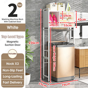 ODOROKU 2/3 Tiers Over the Washing Machine Rack with Magnetic Doors Over The Toilet Dryer Storage Cabinet Bathroom Shelf Over Toilet Bathroom Laundry Storage Cabinet Organizer - ODOROKU