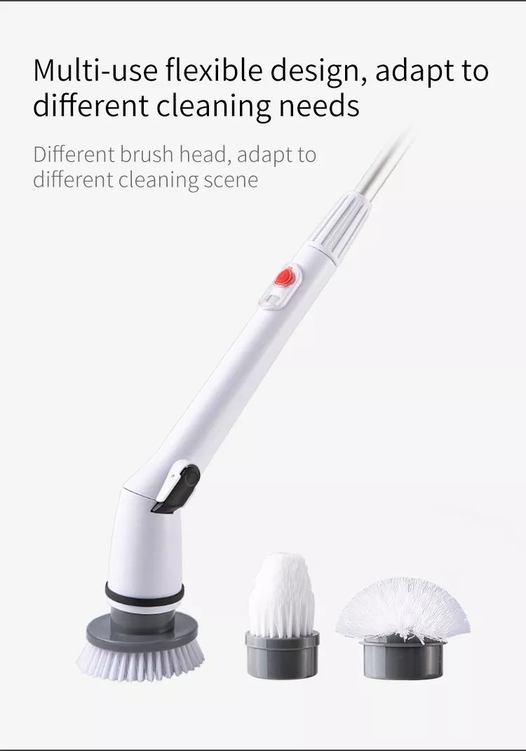 ODOROKU 82-105cm Cordless Electric Cleaning Brush Spin Scrubber with 3 Replaceable Brush Heads and Adjustable Extension Handle Power Cleaning Brush for Bathroom Floor Tile - ODOROKU