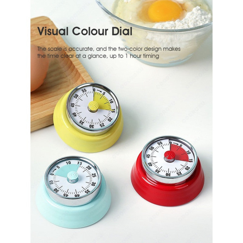 ODOROKU Magnetic Retro Kitchen Timer 1 Hour Timer Classic Mechanical Cooking Timer Round Timer Red Yellow Green - ODOROKU