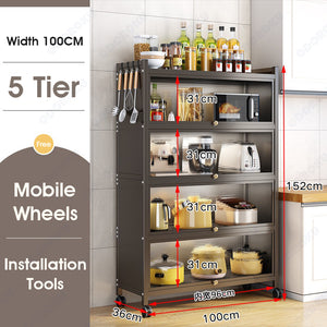 ODOROKU 3/4/5 Tiers Heavy Duty Free Standing Kitchen Rack with Cabinet Door & Removable Back Panel for Kitchens Storage with Rolling Wheels Microwave Oven Stand Rack - ODOROKU