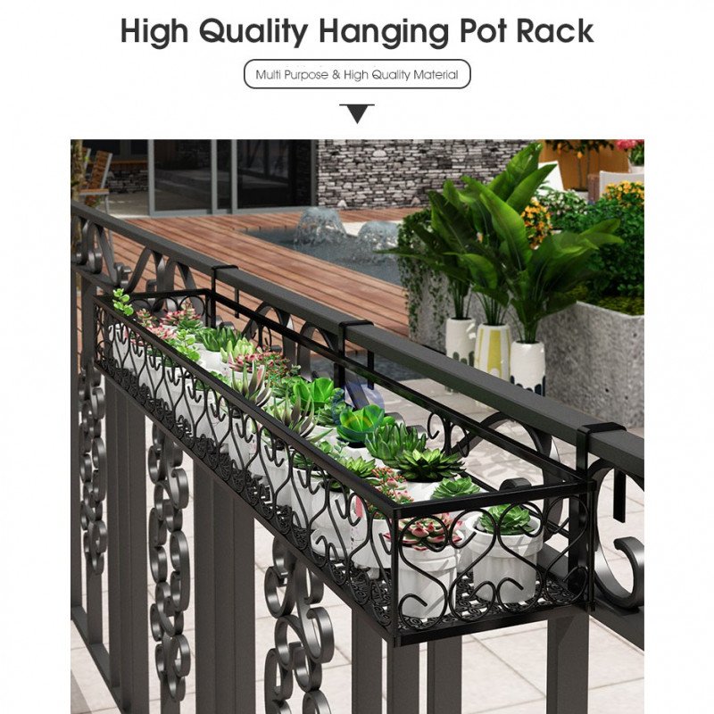 ODOROKU Flower Pot Rack Balcony Corridor Railing Hanging Plant Basket Garden Rack Black 30,60,80,100,120,150cm - ODOROKU