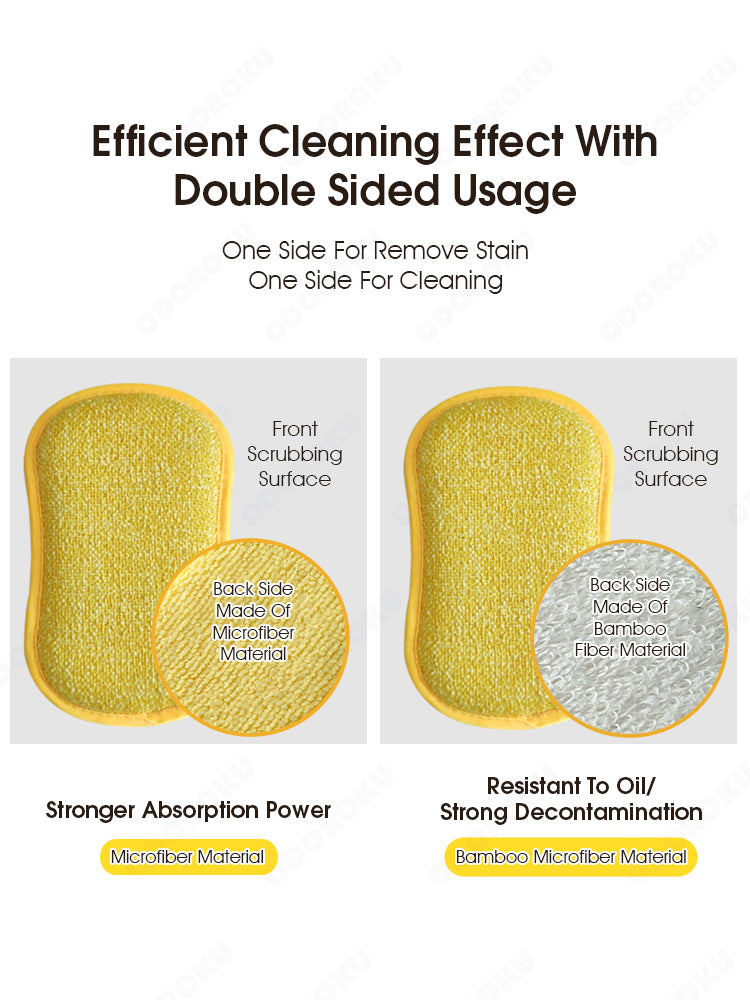 ODOROKU Multipurpose Dual Sided Dish Scrubbing Washing Sponge Double-sided Microfiber Cleaning Sponge Dishes Non-scratch Non-stick Sponge Magic Scrub Dish Towel Dishwashing Antibacterial Sponge Kitchen Cleaning Pads - ODOROKU