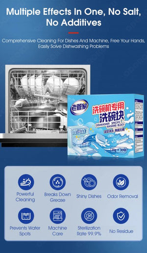 ODOROKU 30 Cubes Tablet Dishwasher Machine Detergent Tablet Clean & Shine Dishwashing Detergent Soap Antibacterial Sterilization Rate 99.9% Odor Removal Removes Limescale Clean Grease Milk Coffee Burnt Out Stains Cleaning - ODOROKU