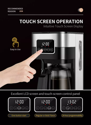 ODOROKU Coffee Maker Touch-Screen 10-cup Programmable with Glass Carafe Coffee Machine Drip Coffee Maker Stainless Steel - ODOROKU