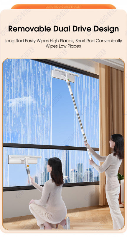 ODOROKU 2 In 1 Bendable Head Window Squeegee Wiper Rotatable Window Cleaning Wiper Window Cleaner Scraper Extendable Length Detachable Replacement Microfiber Cloths for Home Car Glass Balcony Bathroom - ODOROKU