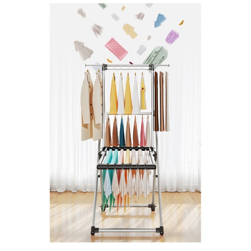 ODOROKU Aluminum Foldable Clothes Drying Rack with Wheels High Quality Laundry Rack Stable & Solid Aluminum - ODOROKU