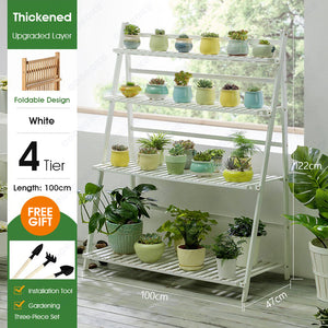 ODOROKU 3/4 Tier Bamboo Ladder Plant Stand Garden Rack Foldable Organizer Flower Display Shelf Rack for Home Patio Lawn Garden Balcony - ODOROKU