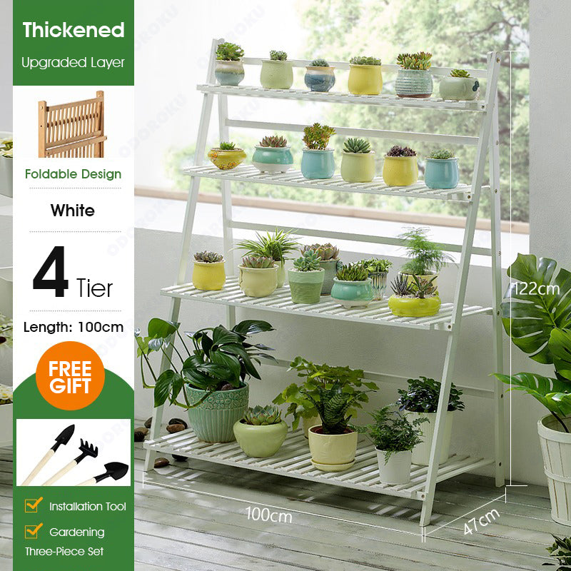 ODOROKU 3/4 Tier Bamboo Ladder Plant Stand Garden Rack Foldable Organizer Flower Display Shelf Rack for Home Patio Lawn Garden Balcony - ODOROKU