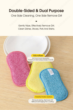 ODOROKU Multipurpose Dual Sided Dish Scrubbing Washing Sponge Double-sided Microfiber Cleaning Sponge Dishes Non-scratch Non-stick Sponge Magic Scrub Dish Towel Dishwashing Antibacterial Sponge Kitchen Cleaning Pads - ODOROKU