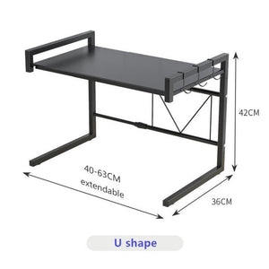 ODOROKU 1/2 Tier Microwave Oven Rack Expandable Black Carbon Steel Extendable Microwave Rack Adjustable from 40~65cm - ODOROKU