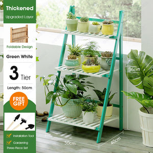 ODOROKU 3/4 Tier Bamboo Ladder Plant Stand Garden Rack Foldable Organizer Flower Display Shelf Rack for Home Patio Lawn Garden Balcony - ODOROKU