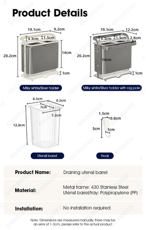 ODOROKU 430 High Grade Stainless Steel Utensils Holder with Water Tray and Rag Holder Silverware Caddy for Countertop Kitchen Utensil Holder Utensil Caddy Cutlery Holder for Countertop, Spoon Spatula Organizer - ODOROKU