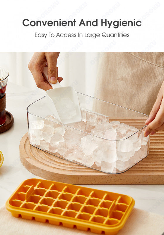 ODOROKU 32/64pcs One Press Release Ice Cube Tray with Lid Bin and Scoop Easy Release Ice Trays for Freezer Large Capacity Ice Tray Holder Whiskey Cocktail Ice Box Ice Jelly Mold Food Grade Quick Release Ice Cubes - ODOROKU