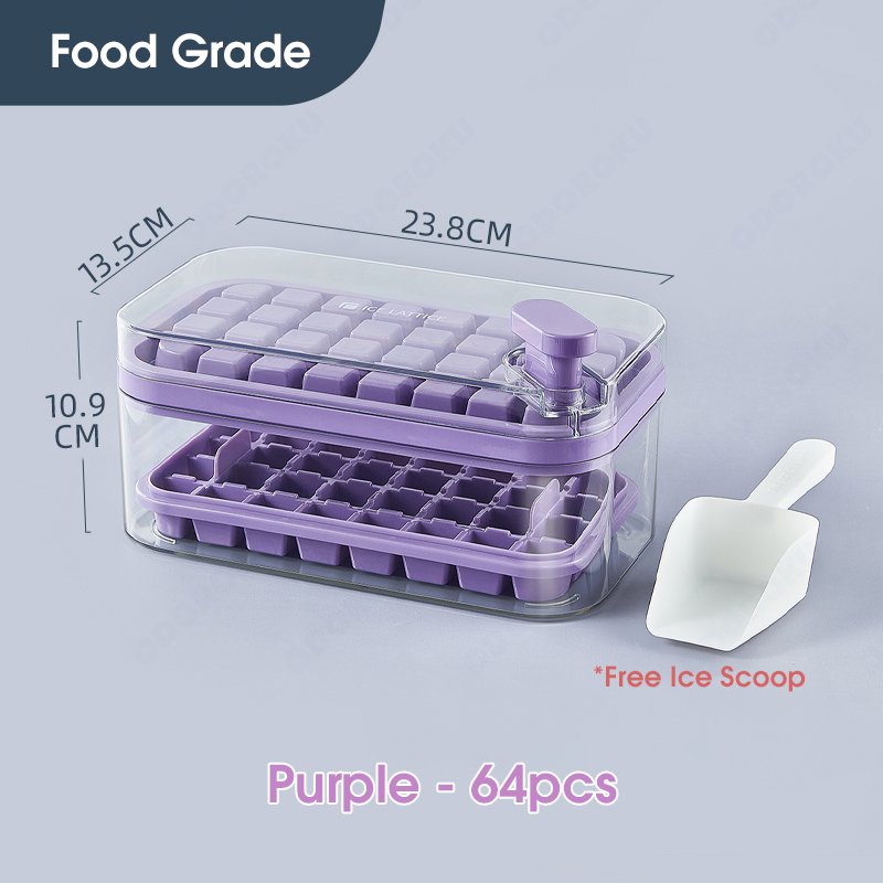 ODOROKU 32/64pcs One Press Release Ice Cube Tray with Lid Bin and Scoop Easy Release Ice Trays for Freezer Large Capacity Ice Tray Holder Whiskey Cocktail Ice Box Ice Jelly Mold Food Grade Quick Release Ice Cubes - ODOROKU