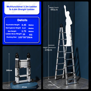 ODOROKU Telescopic Ladder A-Frame Stainless Steel Extension Ladders Multi-Purpose Collapsible Ladder for Household Commercial Aircon Renovation Herringbone Ladder Folding Ladders - ODOROKU