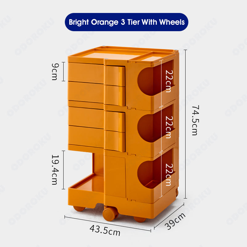 ODOROKU 2/3 Tiers Rolling Cart with Multi-Compartments & Hidden Storage Rotating Storage Organizer with Wheels Storage Trolley for Office Living Room Kitchen Movable Storage Organizer - ODOROKU