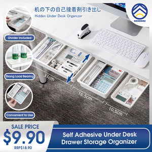 ODOROKU Self-Adhesive Under Desk Drawer Organizer Under Desk Storage Attachable Drawer Slide-out Desk Drawer Hidden Under Mounted Stick on Drawer for Office Home Stationery - ODOROKU