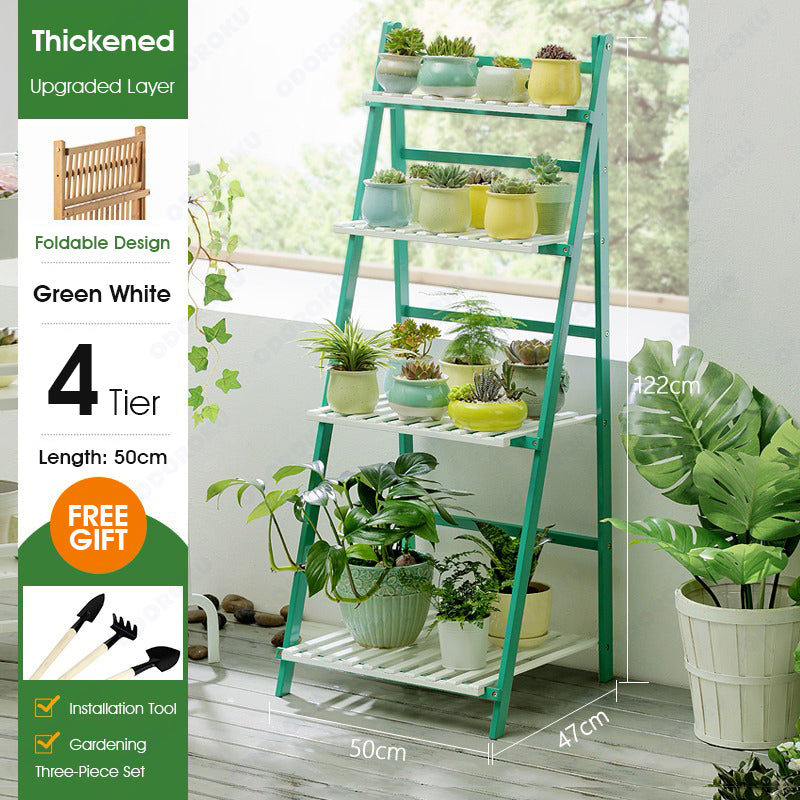 ODOROKU 3/4 Tier Bamboo Ladder Plant Stand Garden Rack Foldable Organizer Flower Display Shelf Rack for Home Patio Lawn Garden Balcony - ODOROKU