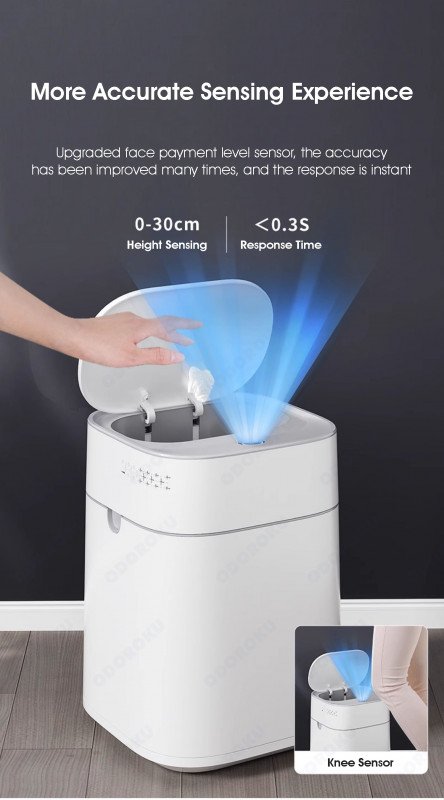 ODOROKU 10.7L Smart Motion Sensing Opening Rubbish Trash Can with Pressure Bagging Smart Touchless Motion Sensor Adsorption Bathroom Garbage Can with Lid Automatic Adsorption White - ODOROKU