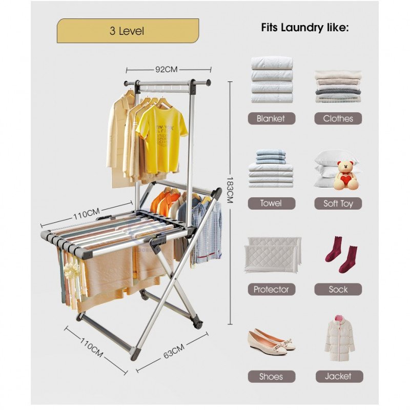 ODOROKU Aluminum Foldable Clothes Drying Rack with Wheels High Quality Laundry Rack Stable & Solid Aluminum - ODOROKU