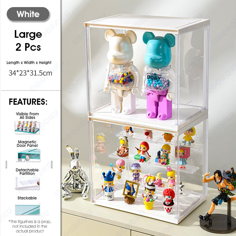 ODOROKU Popmart Display Case with Magnetic Door and Removable Shelves Acrylic Display Box Stackable Dustproof Display Box for Collectibles Toys Figures Storage Easy to Assemble - ODOROKU