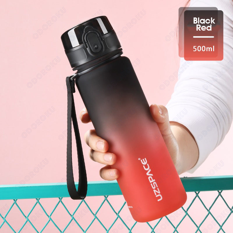 ODOROKU Gradient Frosted BPA Free Water Bottle 500ml 1000ml 1 Litre USA Tritan Food Grade Material Easy One-Hand Opening Cover Leak-proof Safety Lock Nylong Strap Ideal for Outdoor Sports Exercise Cycling Tritan Water Bottle - ODOROKU