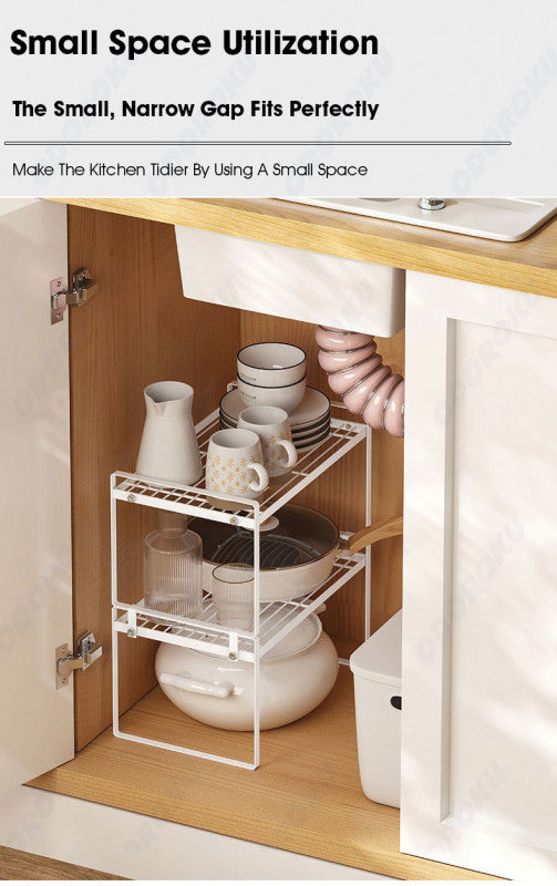 ODOROKU 33/50cm Stackable Kitchen Cabinet Shelf Organizer Rack Pantry Storage Bathroom Bedroom Office Table Desk Space Saving Stackable Rust Resistant Non Slip White - ODOROKU