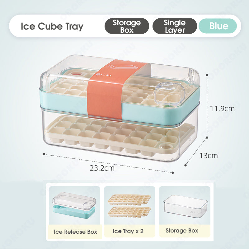 ODOROKU 30/60 Pcs Ice Cubes One Button Press Release Ice Cube Tray with Lid and Bin Double Layer Quick Release Design Ice Storage Box Ice Maker Mold for Freezer with Container Food Grade BPA Free - ODOROKU