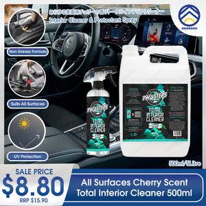 ODOROKU x Two Steps Detailing Total Interior Cleaner 500ml / 5 Litre Eco Refill Cherry Scent Non Greasy for Leather Plastic Vinyl Fabric Glass Car Interior Detailing Leather Repair Interior Clean Spray - ODOROKU