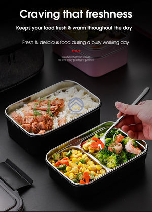 ODOROKU 304 Stainless Steel 2 Levels Bento Box Japanese Lunch Box Kit 1000ml ,2Compartment Leak-proof Bento Lunch Box - ODOROKU