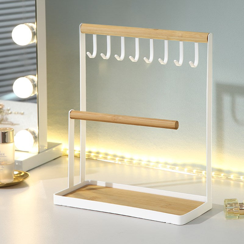 ODOROKU Jewelry Organizer Stand with Ring Holder Jewelry Holder Organizer with 8 Hooks Necklace Organizer and Watch Bracket Holder Jewelry Stand for Earring Necklaces Storage Wooden Handing Bar for Bracelets Watches Rings - ODOROKU