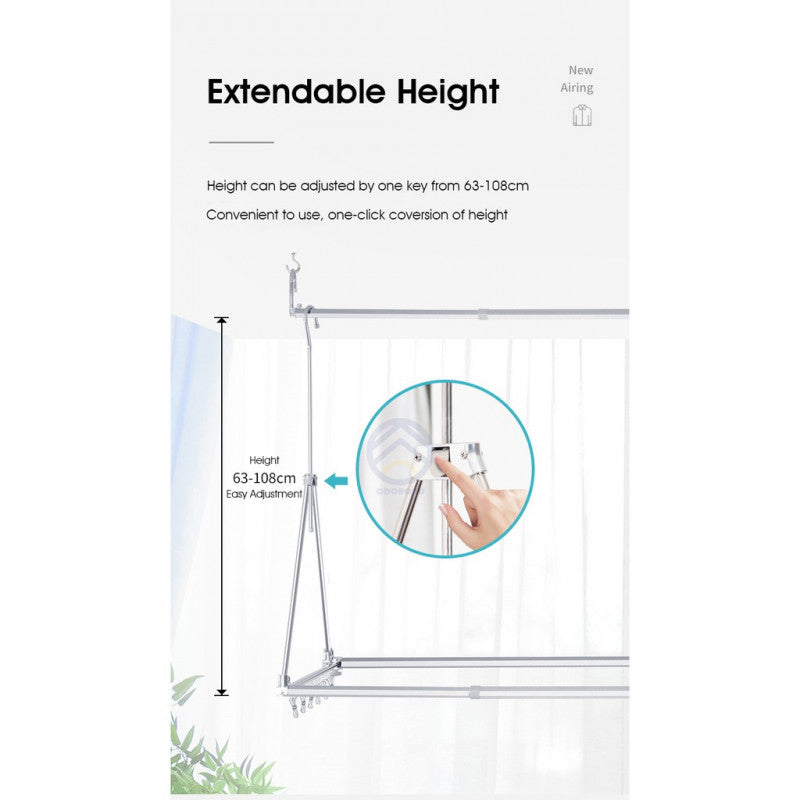 ODOROKU Ceiling Hanging Stainless Steel Extendable Drying Rack Foldable Space Saving Windproof Hooks Easy to Use - ODOROKU