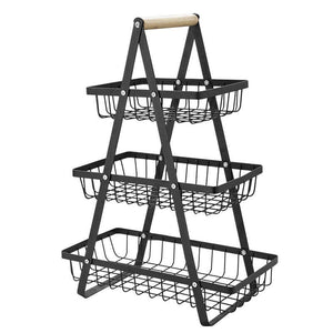 ODOROKU 2/3 Tiers Kitchen Countertop Fruits Basket Rack for Kitchen Organizer Storage & Dining Room Fruits Vegetable Bread Snacks Large Capacity Fruit Storage Stand Black White - ODOROKU