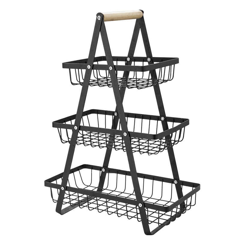 ODOROKU 2/3 Tiers Kitchen Countertop Fruits Basket Rack for Kitchen Organizer Storage & Dining Room Fruits Vegetable Bread Snacks Large Capacity Fruit Storage Stand Black White - ODOROKU