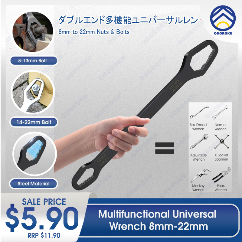 ODOROKU Universal Wrench Universal Double Sided Wrench 8 - 22 mm Self-Tightening Universal Wrench Repair Tools Multifunctional Wrench with Gloves for Construction Carpentry Automobile - ODOROKU