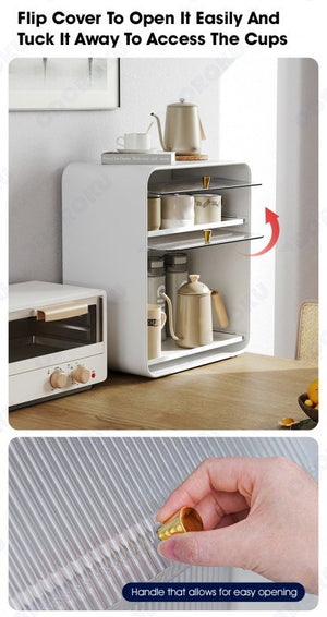 ODOROKU Dustproof Cups Storage Holder with Door and Pull Out Drawer Minimalist Kitchen Table Cabinet with Flip Up Door Tea Cup Storage Rack Living Room Multifunctional Storage Cabinet - ODOROKU