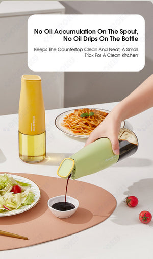 ODOROKU Ergonomic One-Handed Automatic Glass Oil Dispenser 500ml Glass Auto Flip Leakproof Bottle Non-Drip Spout For Kitchen Cooking Vinegar Soy Sauce Cooking Wine Olive Oil Container - ODOROKU