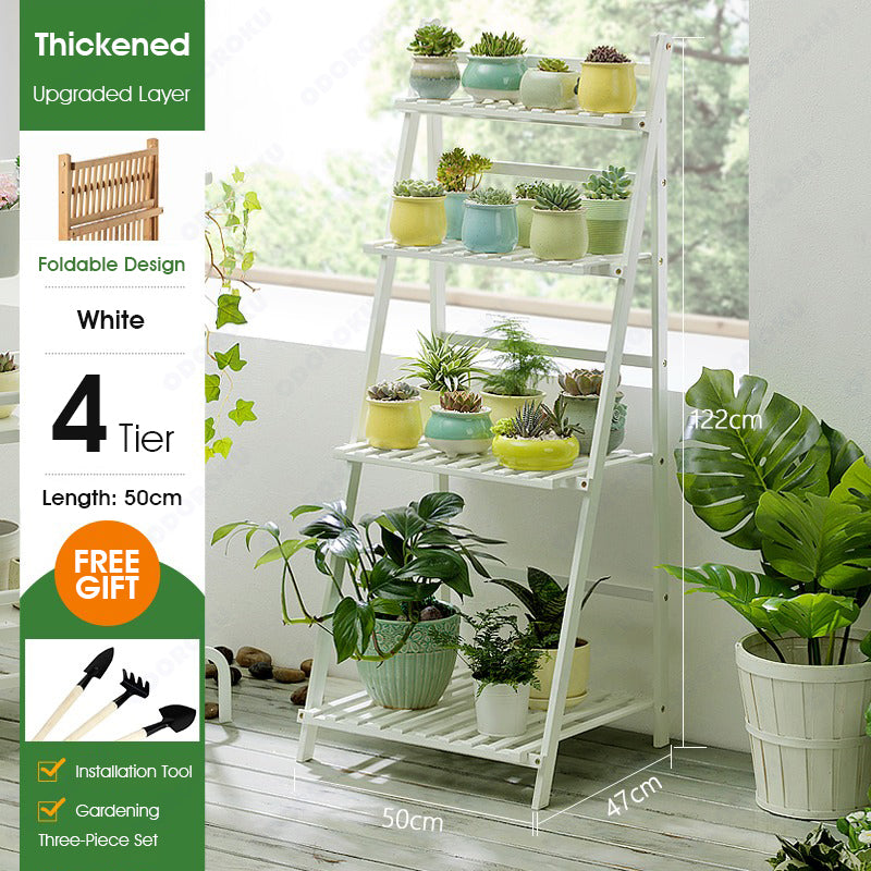 ODOROKU 3/4 Tier Bamboo Ladder Plant Stand Garden Rack Foldable Organizer Flower Display Shelf Rack for Home Patio Lawn Garden Balcony - ODOROKU