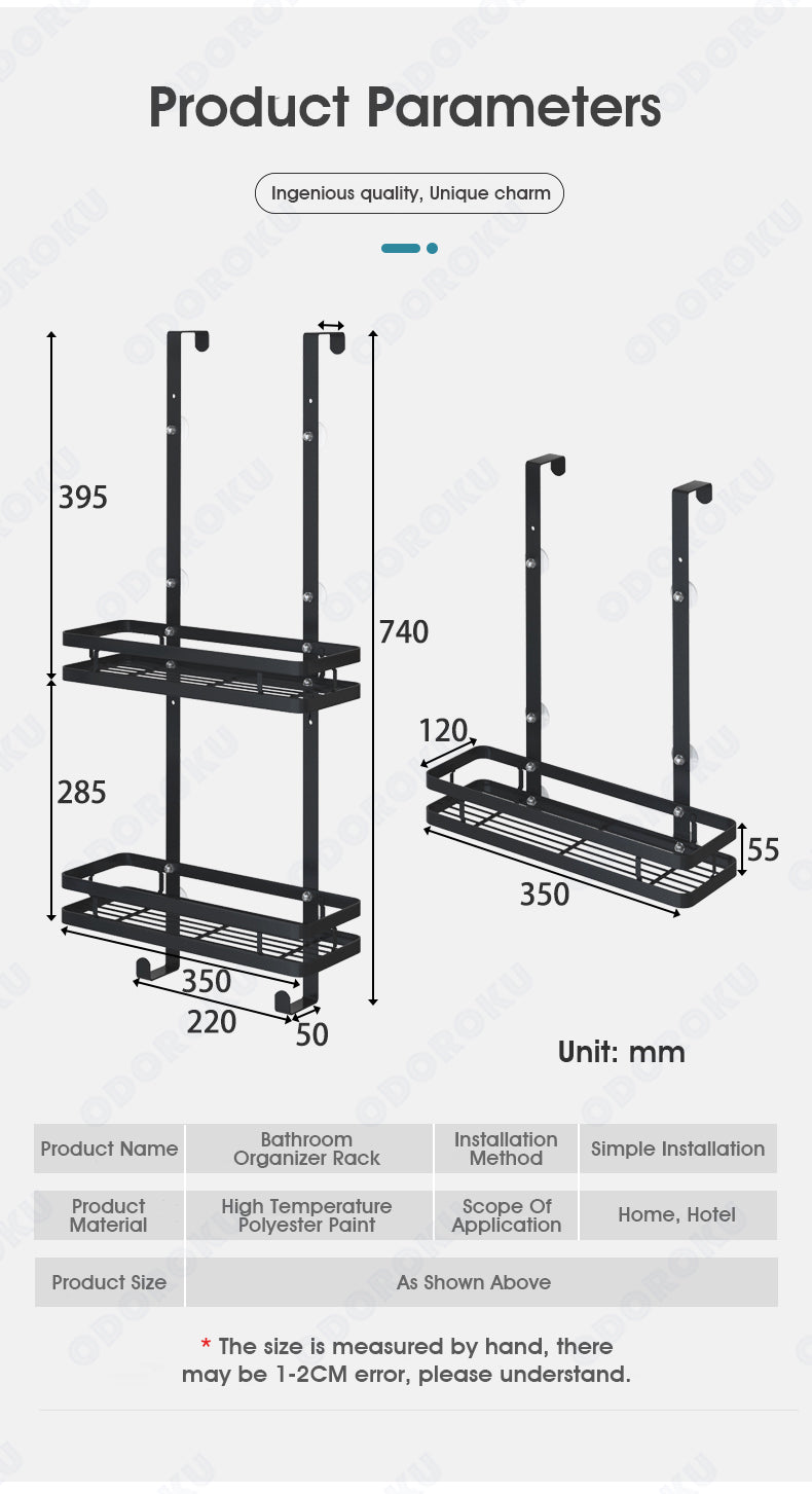 ODOROKU 1/2 Tiers Hanging Shower Caddy Over The Door Shower Organizer Stainless Steel Bathroom Storage Rack with Hook and Basket Hangers Black - ODOROKU