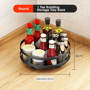 ODOROKU 1/2/3 Tier Rotating Spice Rack Height Adjustable Spice Shelf 360 Degree Round Rotatable Seasoning Organizer for Kitchen Bathroom Black White - ODOROKU